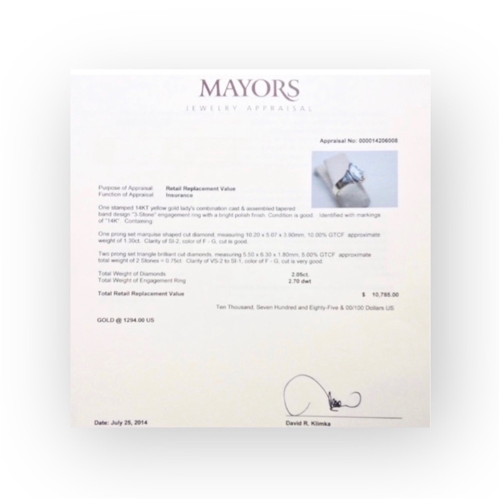 2+ CT Marquise Diamond Engagement Ring ✶ Trillions Stones ✶ 14K Gold ✶ Mayors - Picture 10 of 16